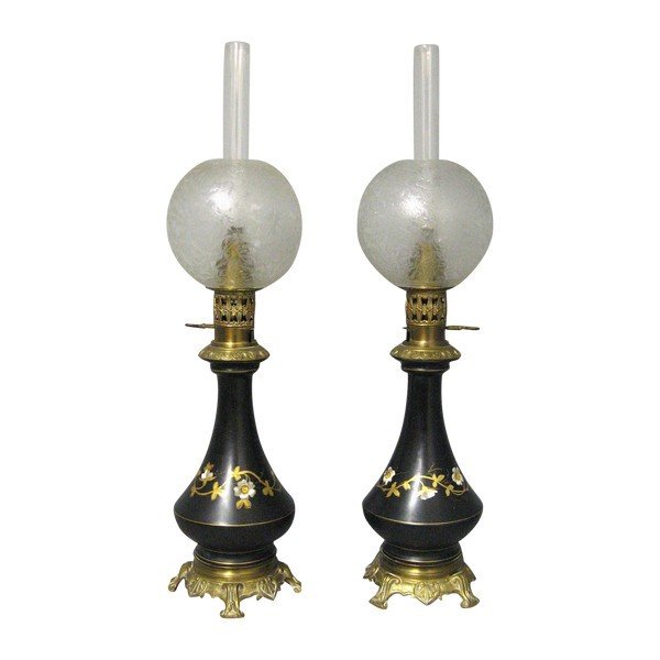 Paire De Lampes à Pétrole XIXe.  Napoléon III.