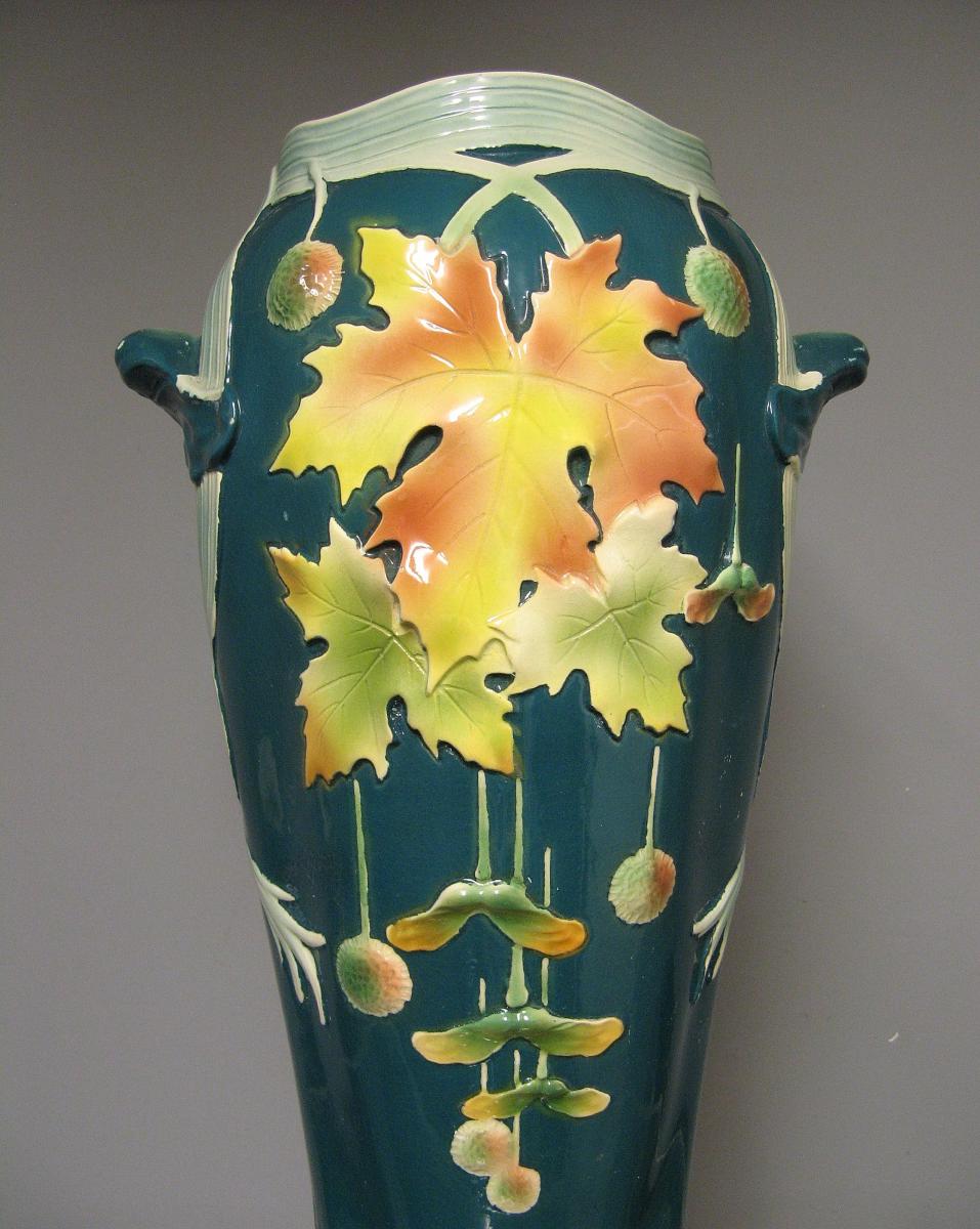 Pair Of Large Art Nouveau Vase In Barbotine. Jugenstil.-photo-3