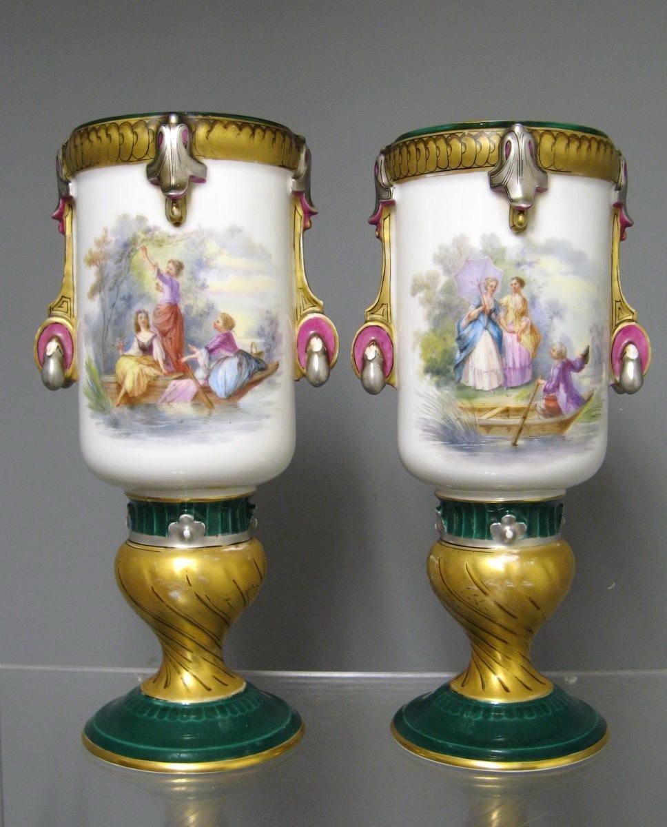 Pair Of Vase In Old Paris Nineteenth.-photo-2