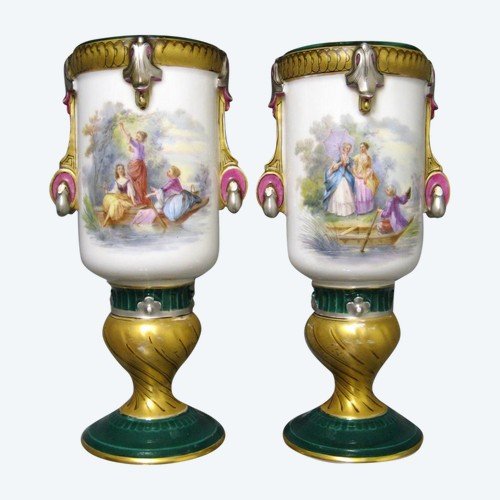 Pair Of Vase In Old Paris Nineteenth.