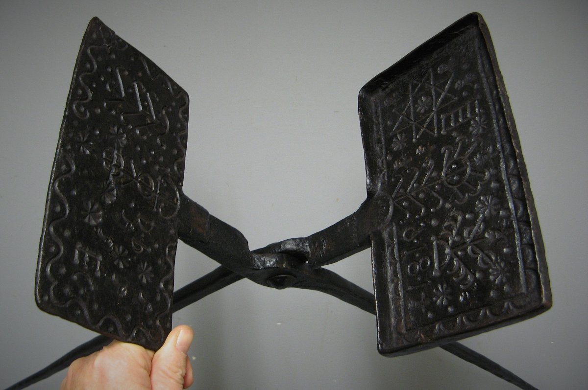 Mold To Forgotten Wedding 1816. Waffle Iron Wrought Iron Nineteenth.-photo-3