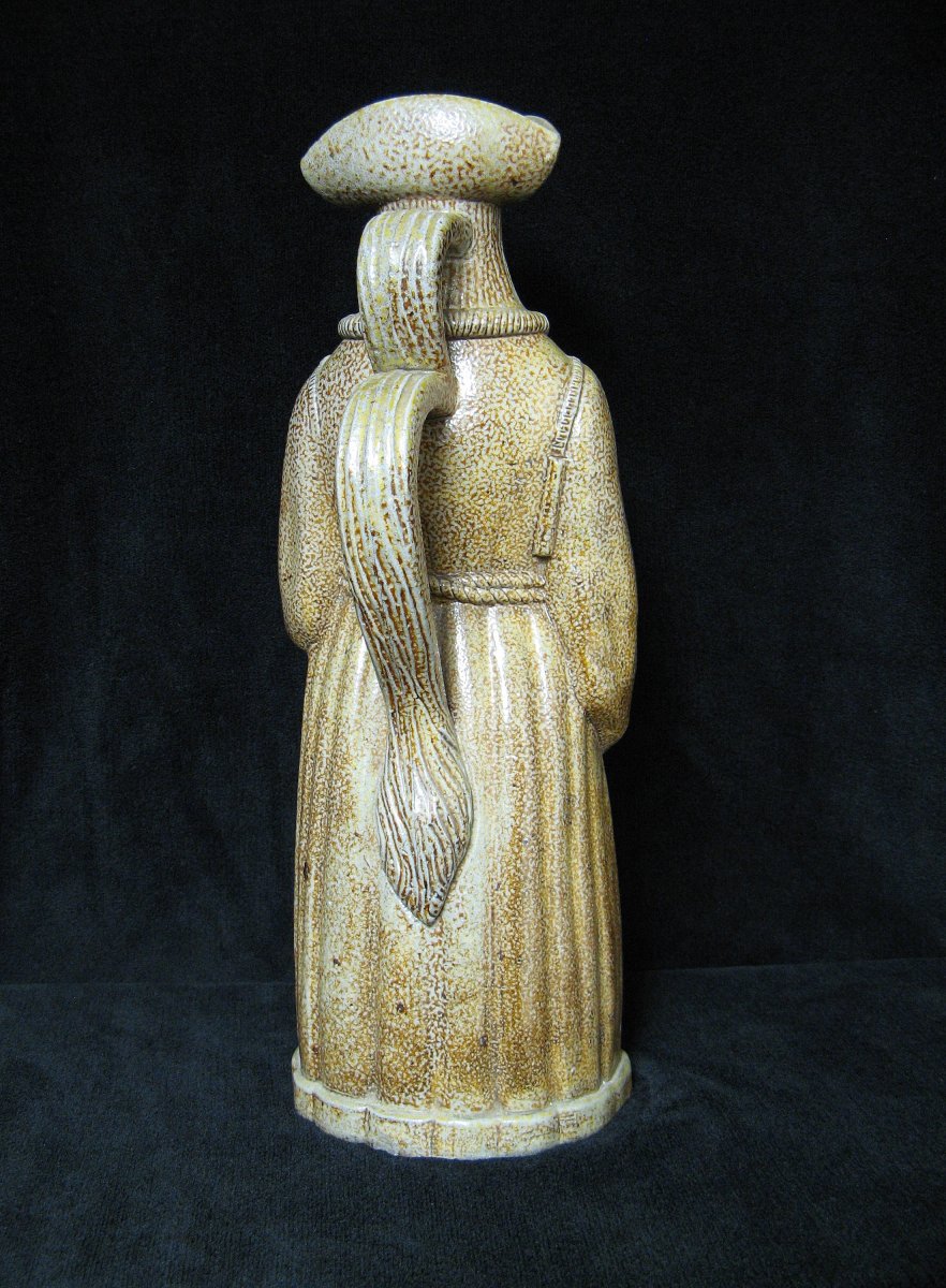 Antropomorphic Pitcher In Sandstone From Beauvaisis Nineteenth. Bearded Monk.-photo-3