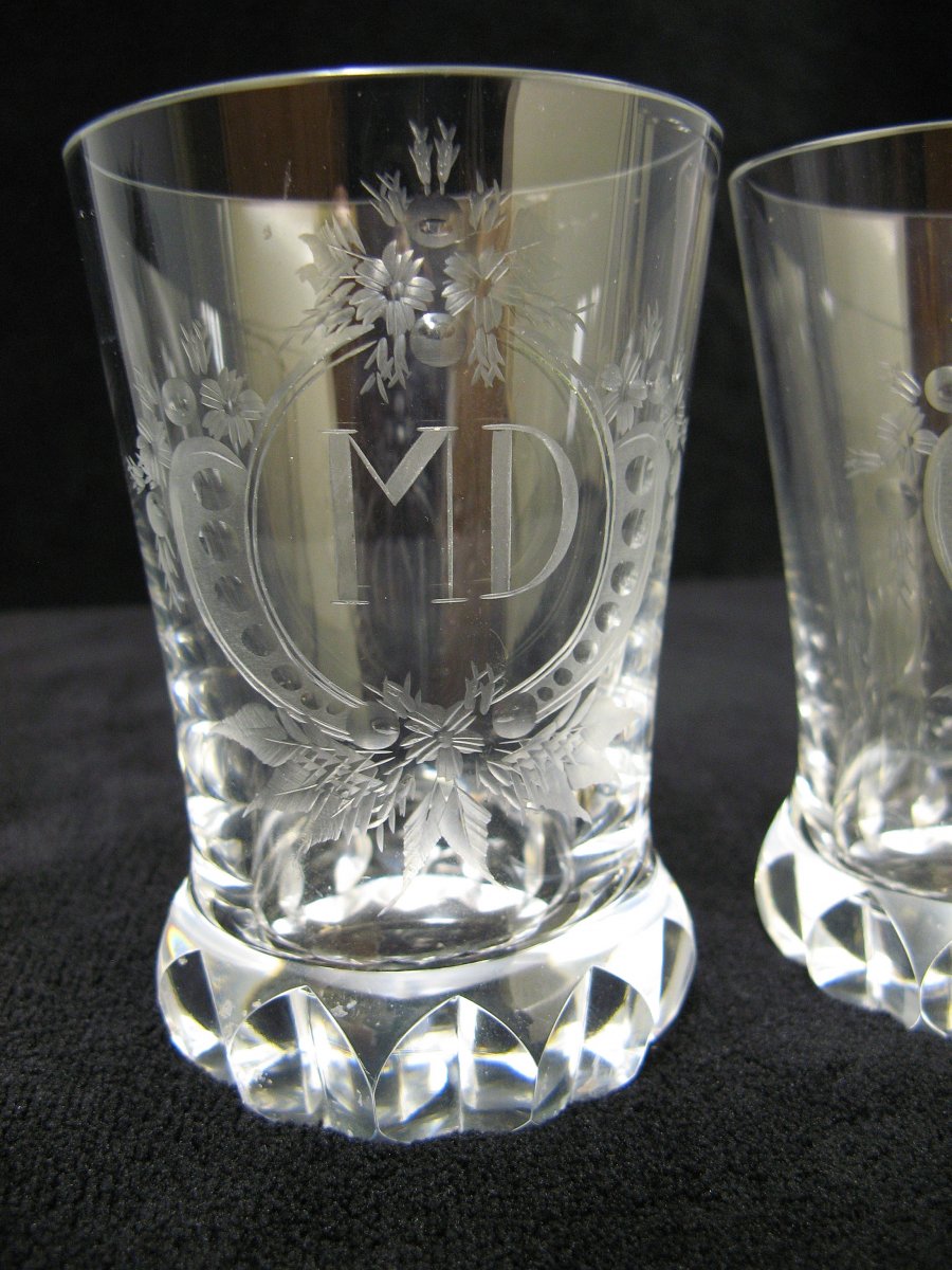 Verres De Mariage En Cristal Gravé XIXe.-photo-2