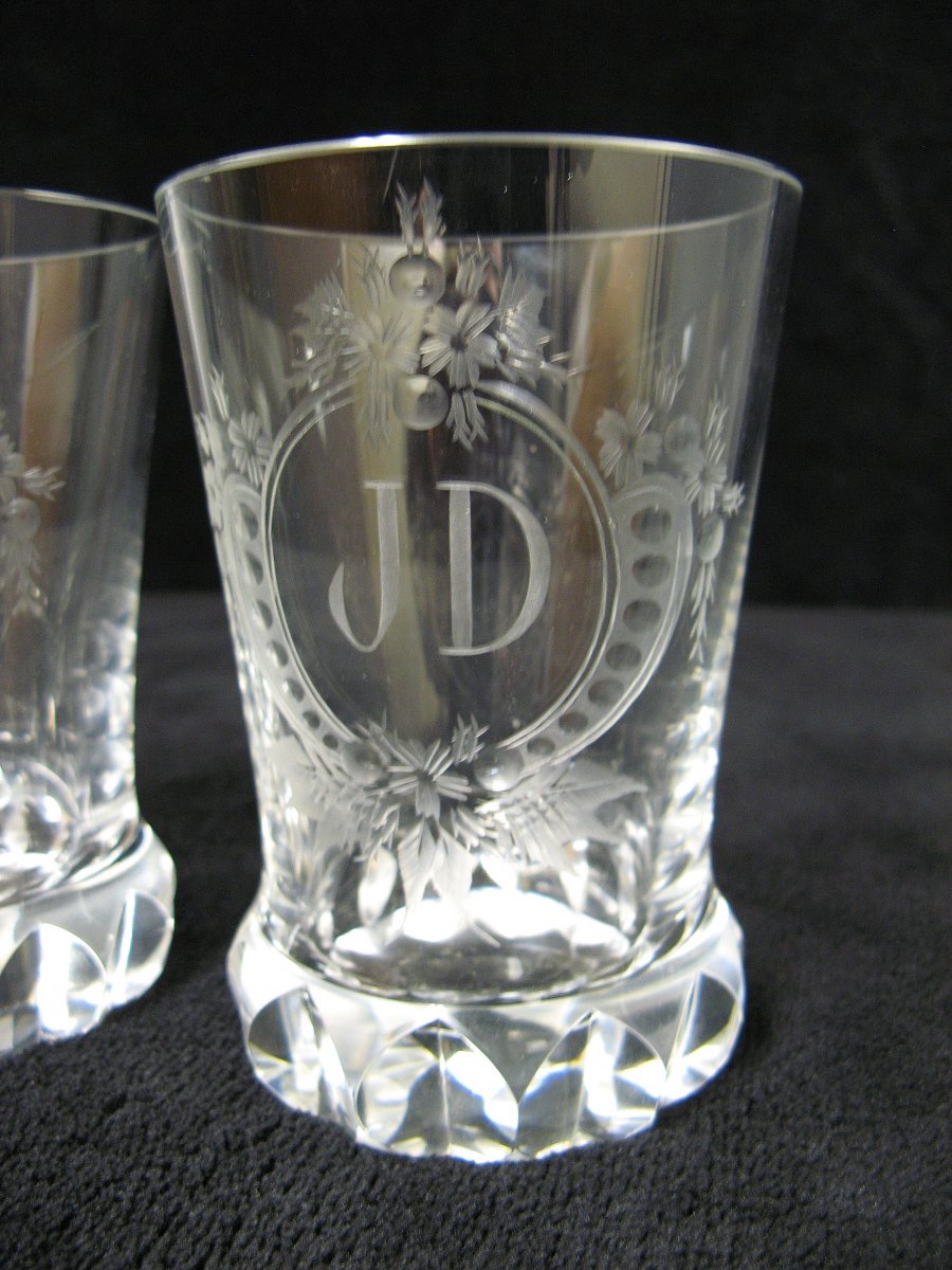 Verres De Mariage En Cristal Gravé XIXe.-photo-3