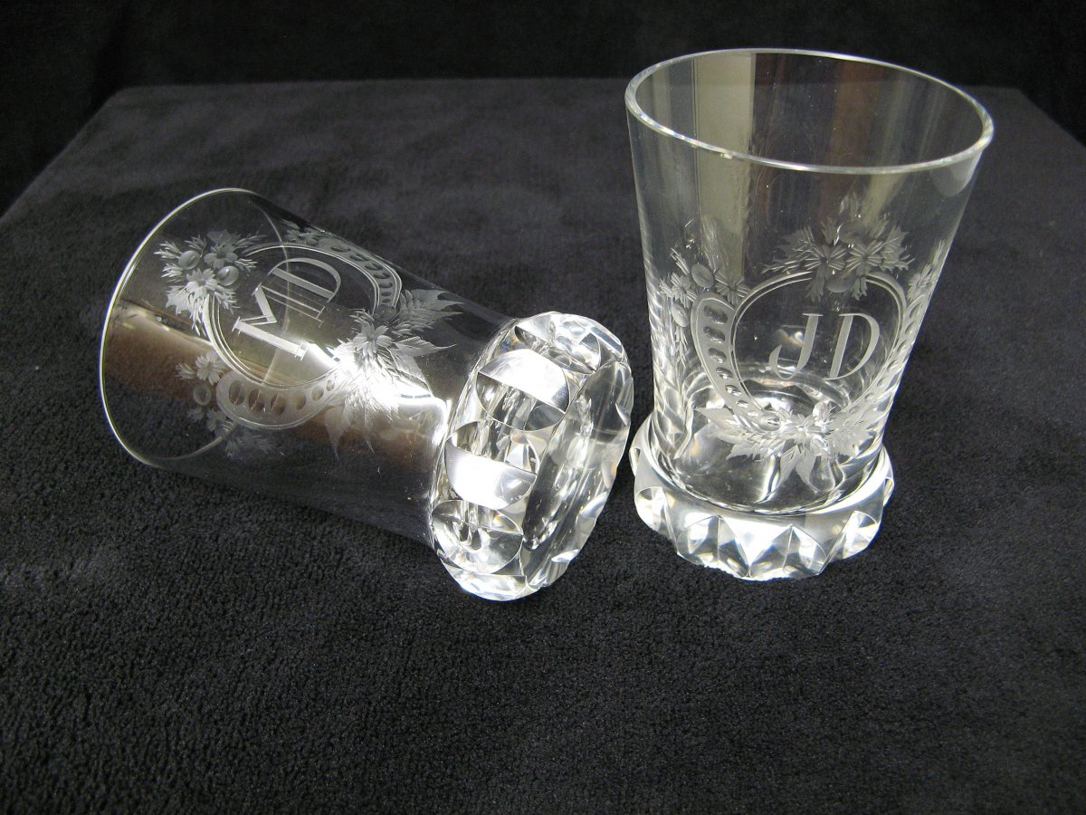 19th Century Engraved Crystal Wedding Glasses.-photo-4