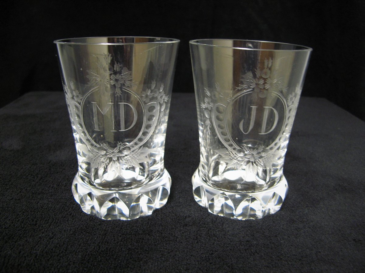 19th Century Engraved Crystal Wedding Glasses.
