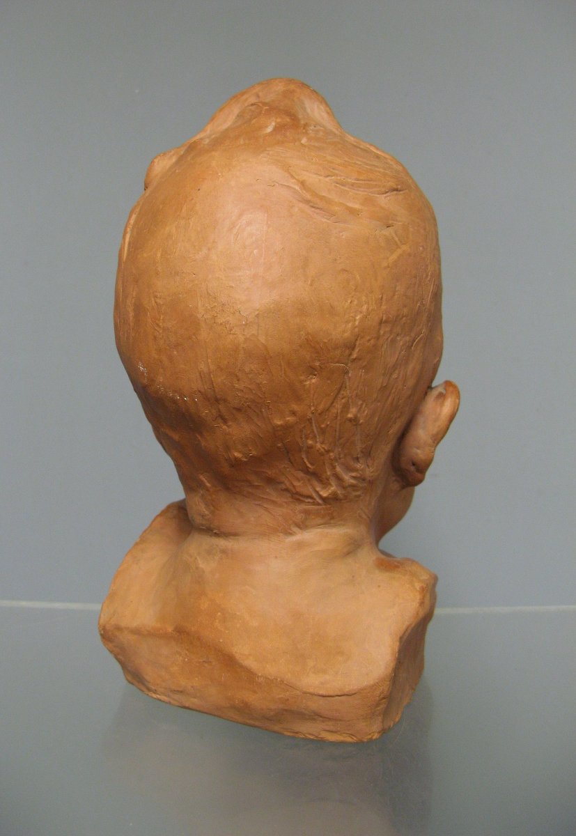 Terracotta Baby Head Signed Honoré Sausse.-photo-1