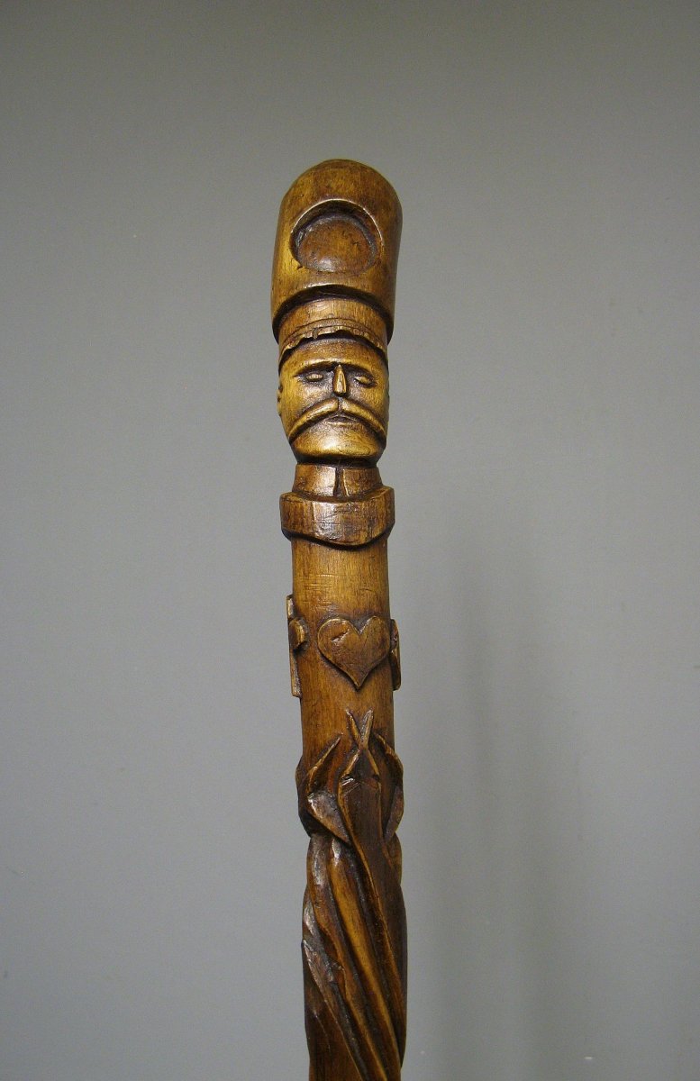 Folk Art Cane In Carved Wood.-photo-3