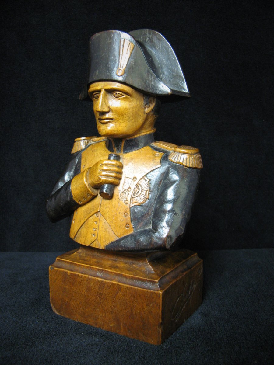Buste en Bois Sculpté polychrome de Napoléon 1er.-photo-3