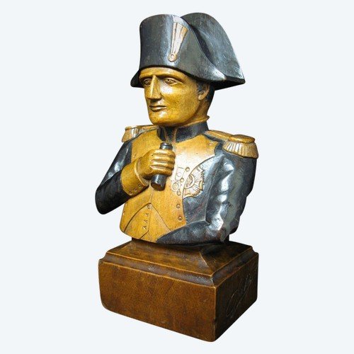 Polychrome Carved Wood Bust Of Napoleon 1st.