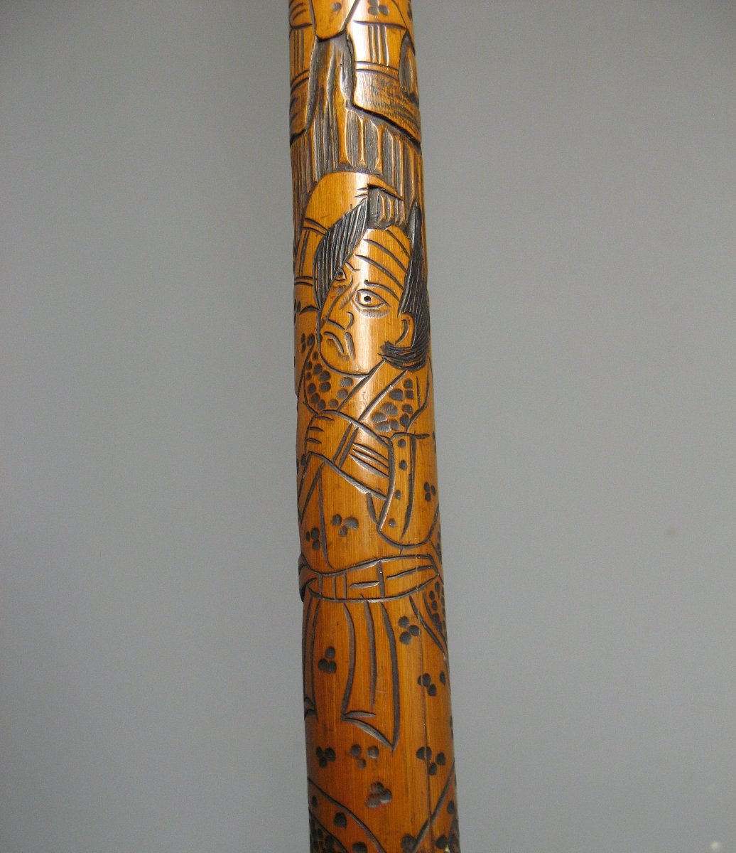 Carved Bamboo Cane. Japan Around 1900.-photo-3