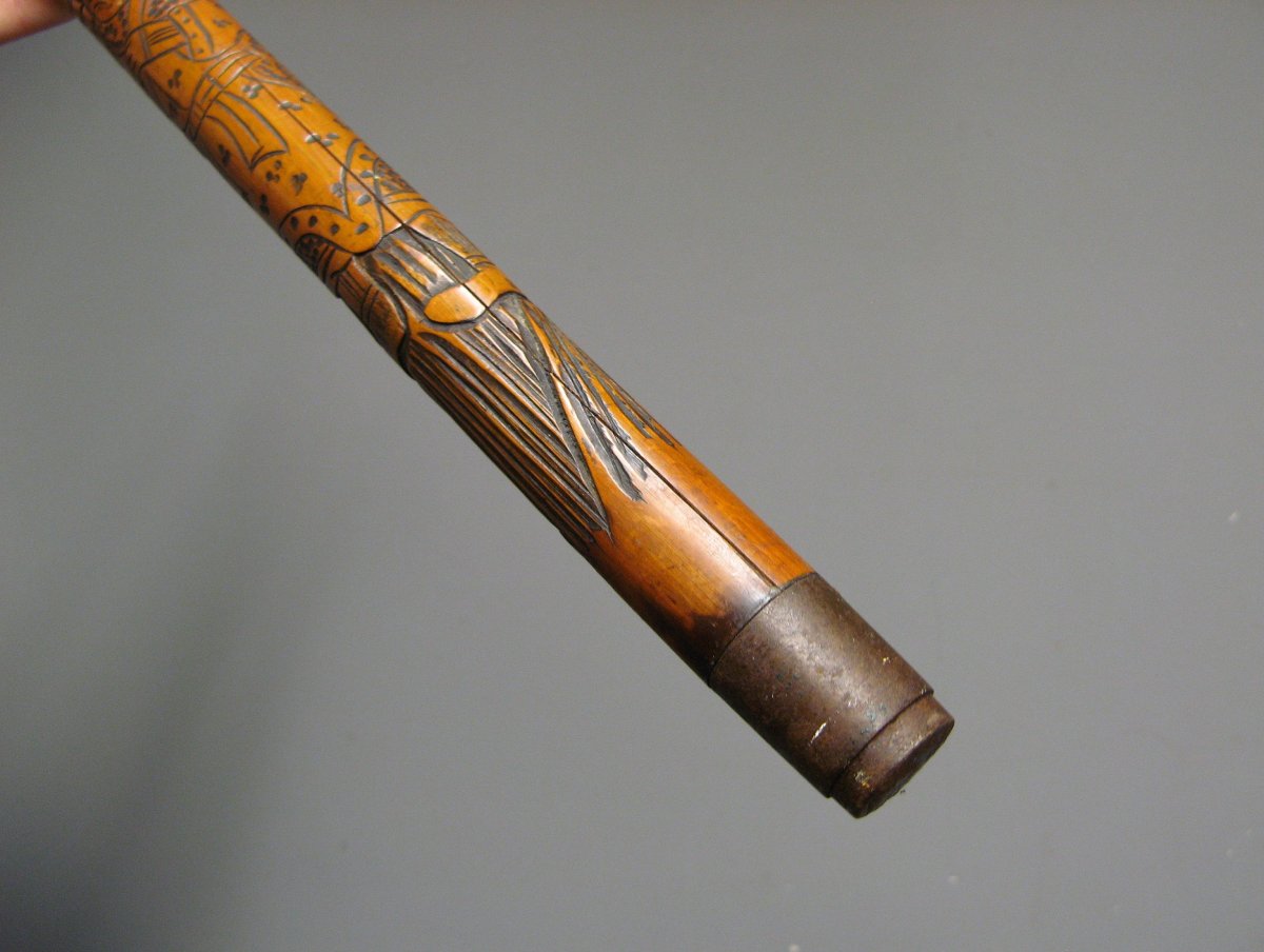 Carved Bamboo Cane. Japan Around 1900.-photo-1