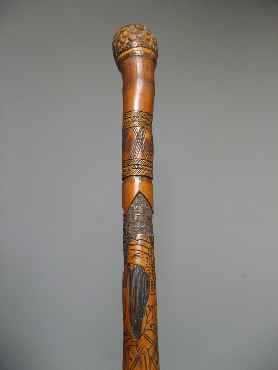 Carved Bamboo Cane. Japan Around 1900.