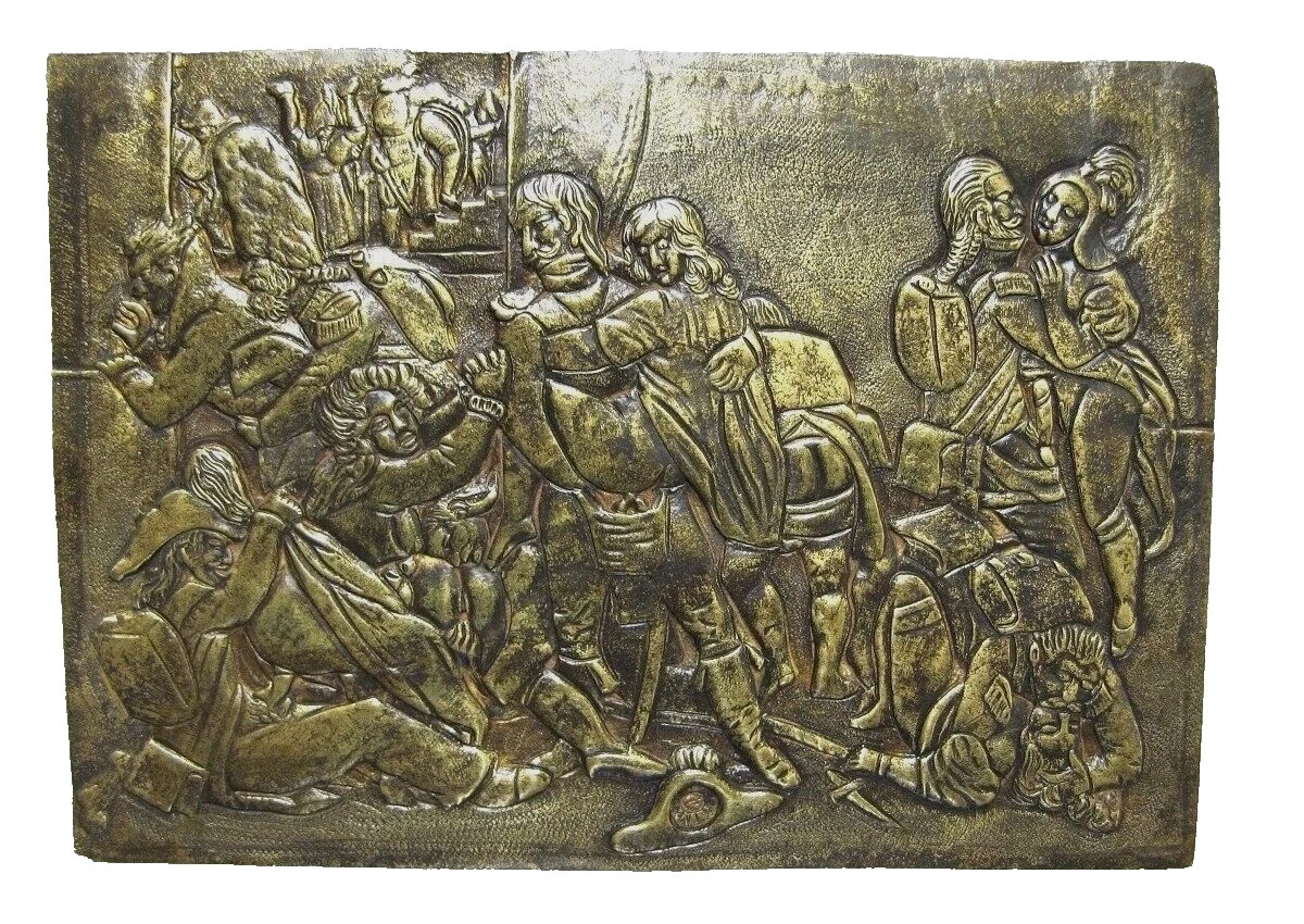 PLAQUE EN BRONZE REPRÉSENTANT UNE SCÈNE ÉROTIQUE, SOLDATS DE LA GRANDE ARMÉE, XIXème SIÈCLE.