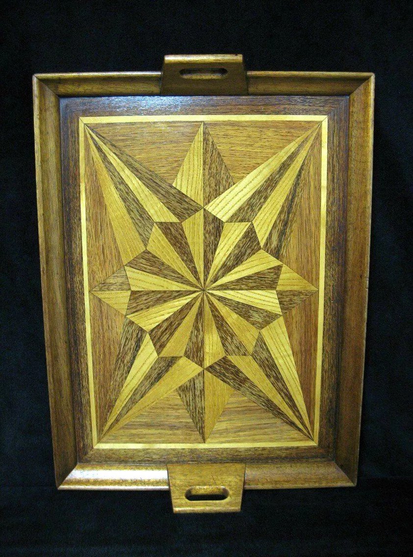 Serving Tray In Wood Marquetry.-photo-3