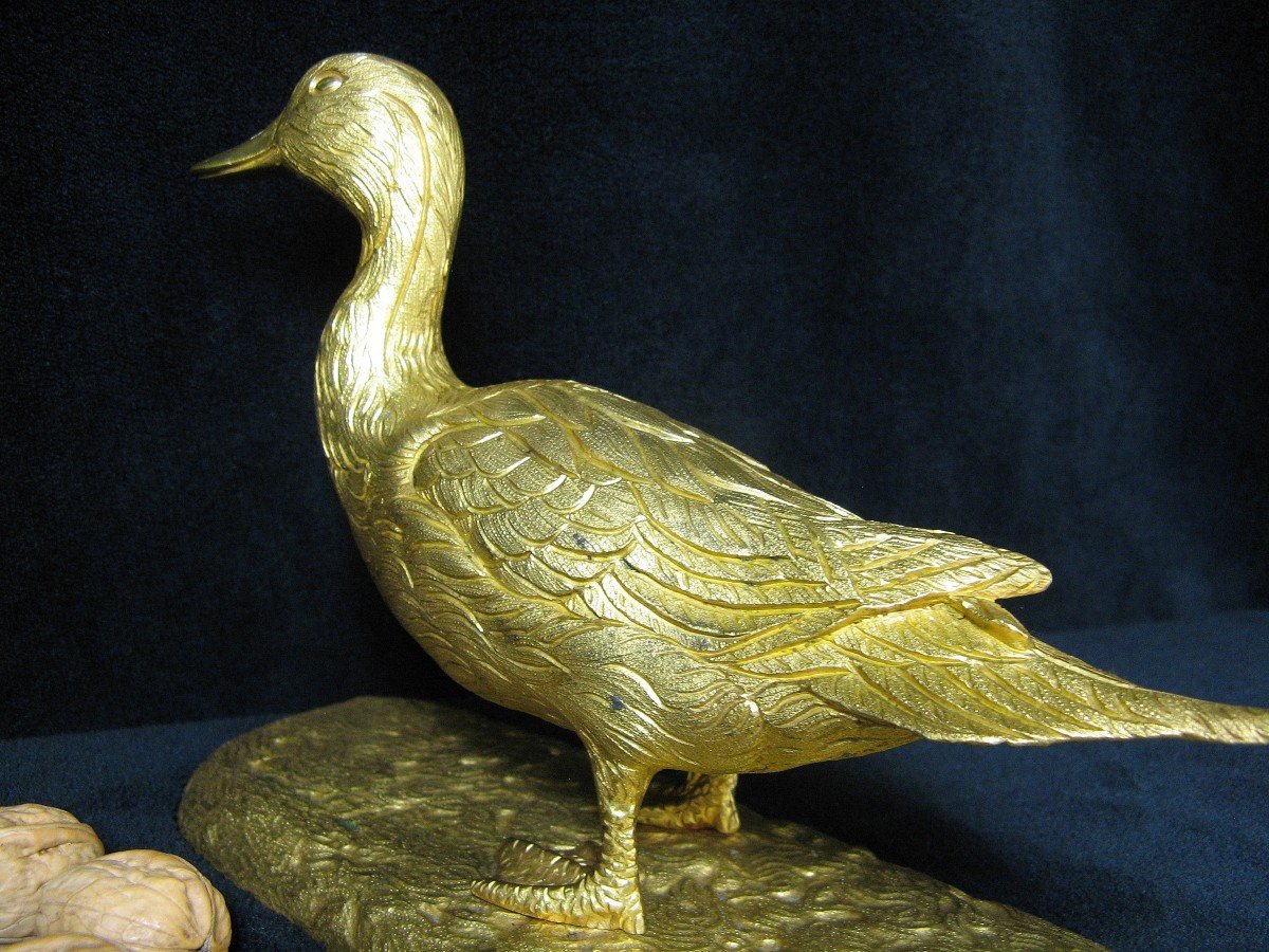 Animal Bronze. Mallard Duck. Gilt Bronze Early 20th Century. Hunt.-photo-2