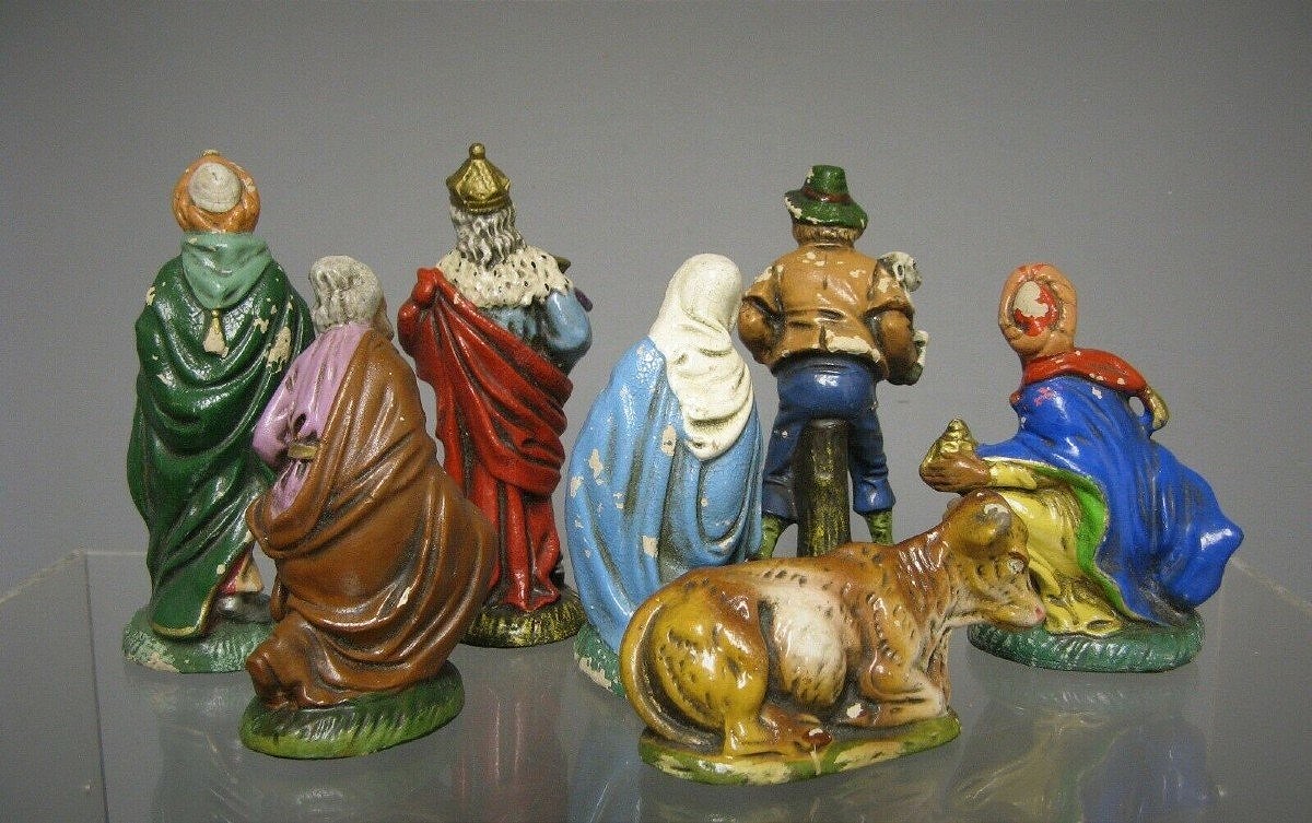 Nativity Scene In Boiled Cardboard. Circa 1950.-photo-3