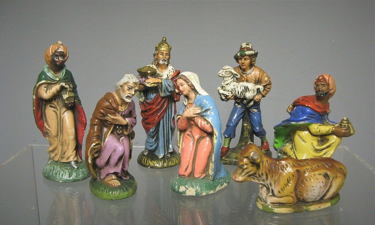 Nativity Scene In Boiled Cardboard. Circa 1950.