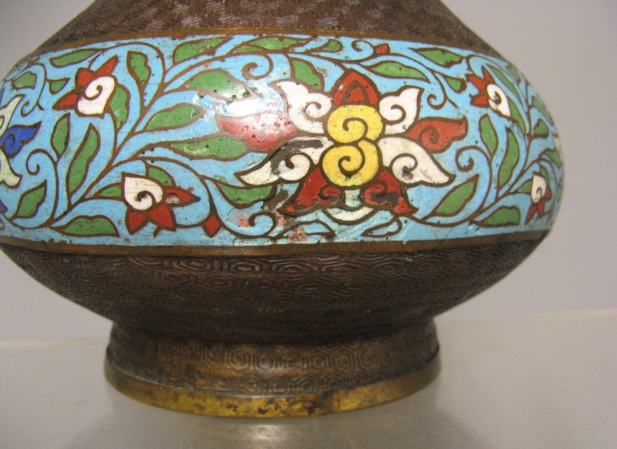  Vase  En Bronze Et émaux Cloisonnés Japon 19e Siècle.-photo-3