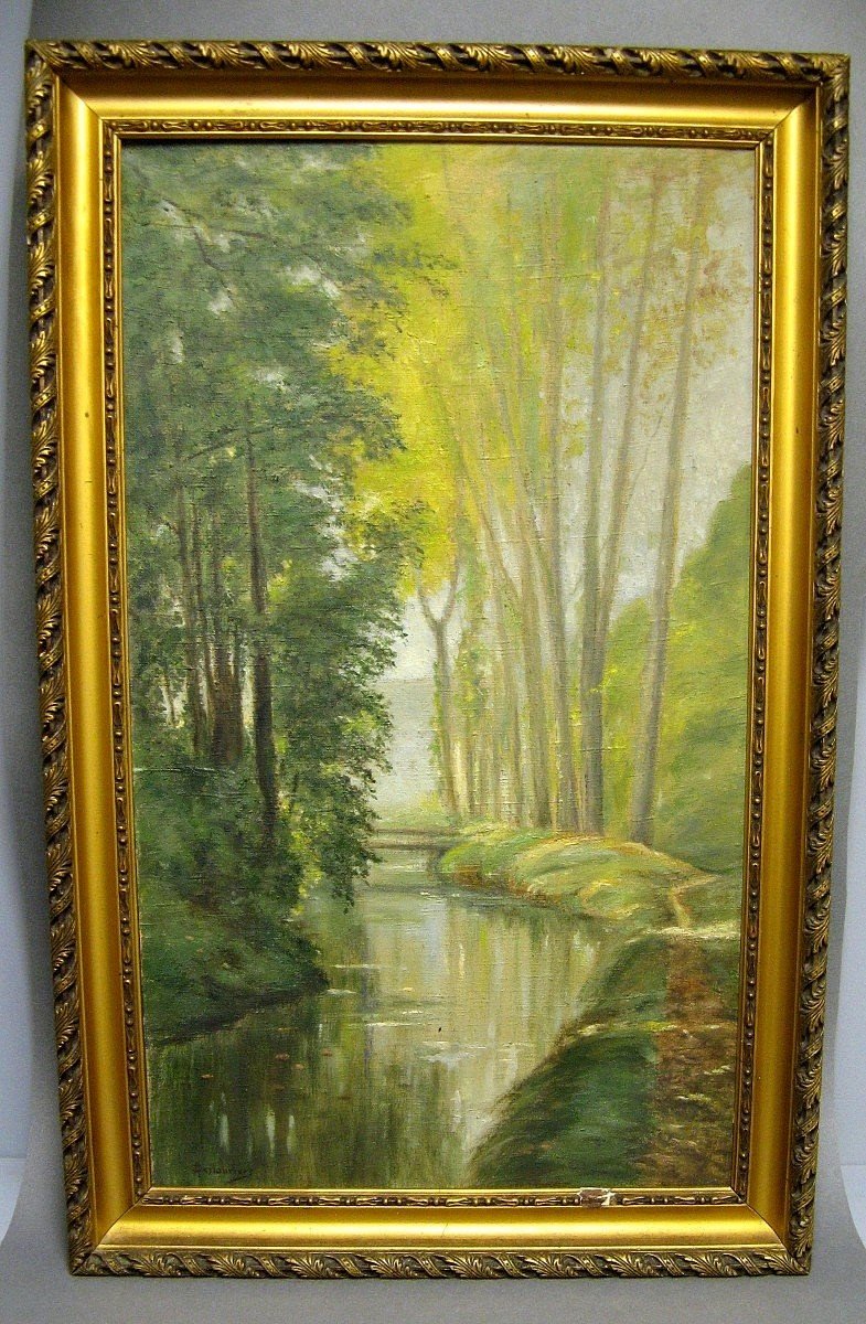  Tableau Impressionniste Vers 1900. Bord de rivière.