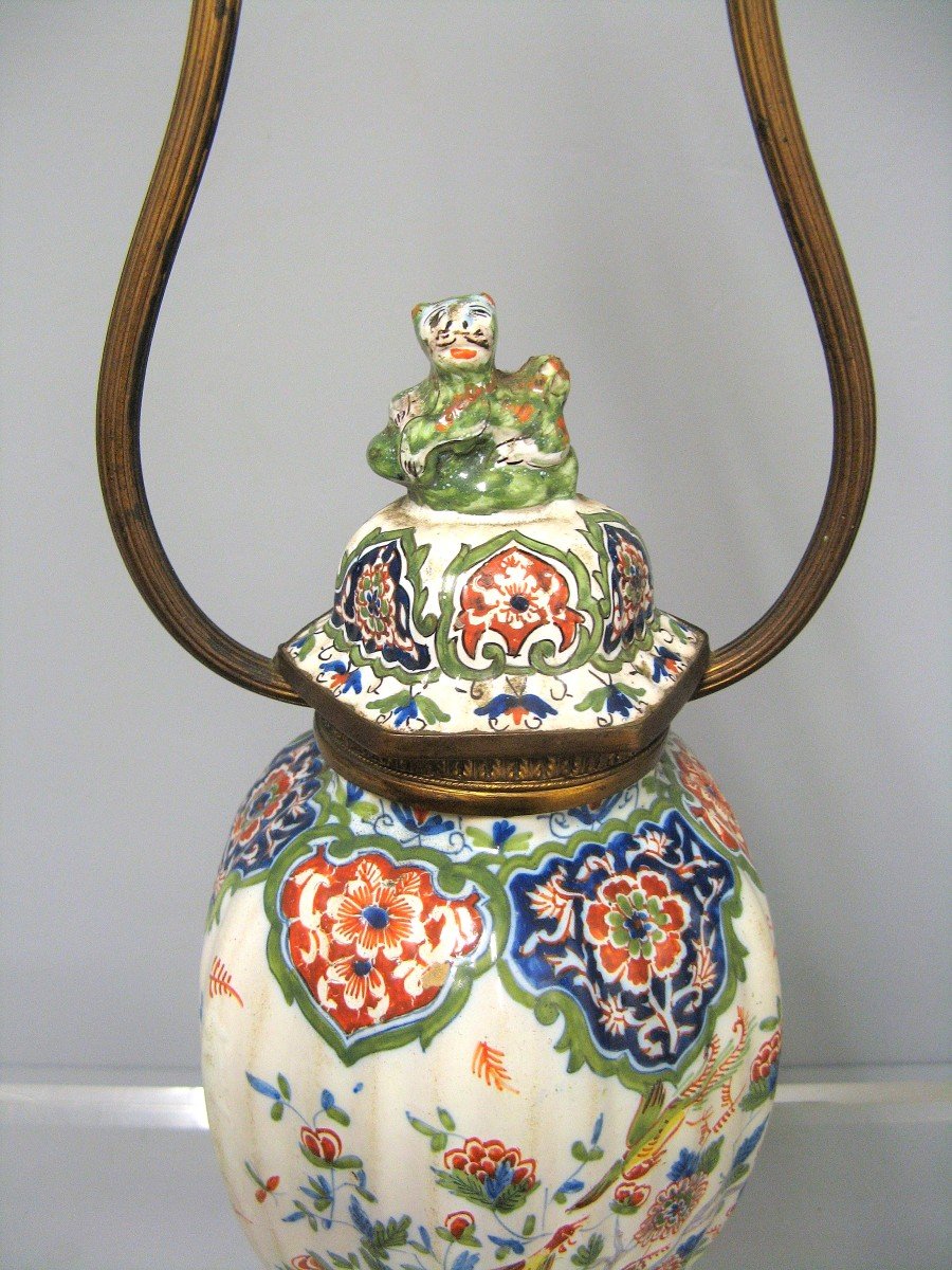 Pot Covered In Faience From Desvres Mounted In Lamp.-photo-2