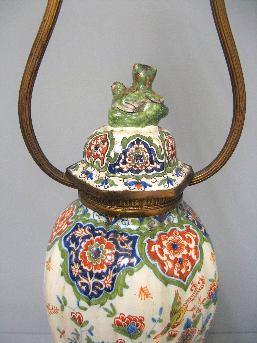 Pot Covered In Faience From Desvres Mounted In Lamp.-photo-3