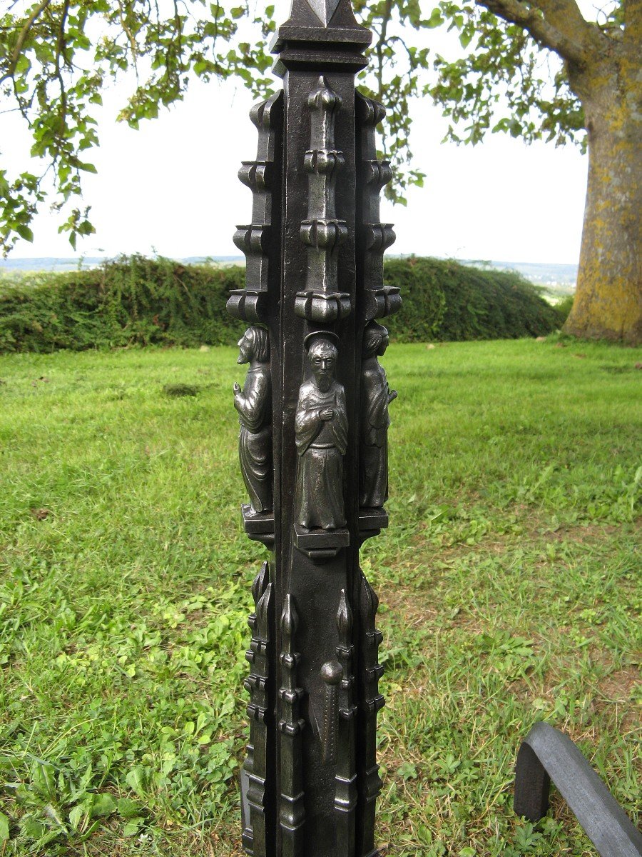 Important Pair Of Neo Gothic Andirons Late Nineteenth.-photo-3