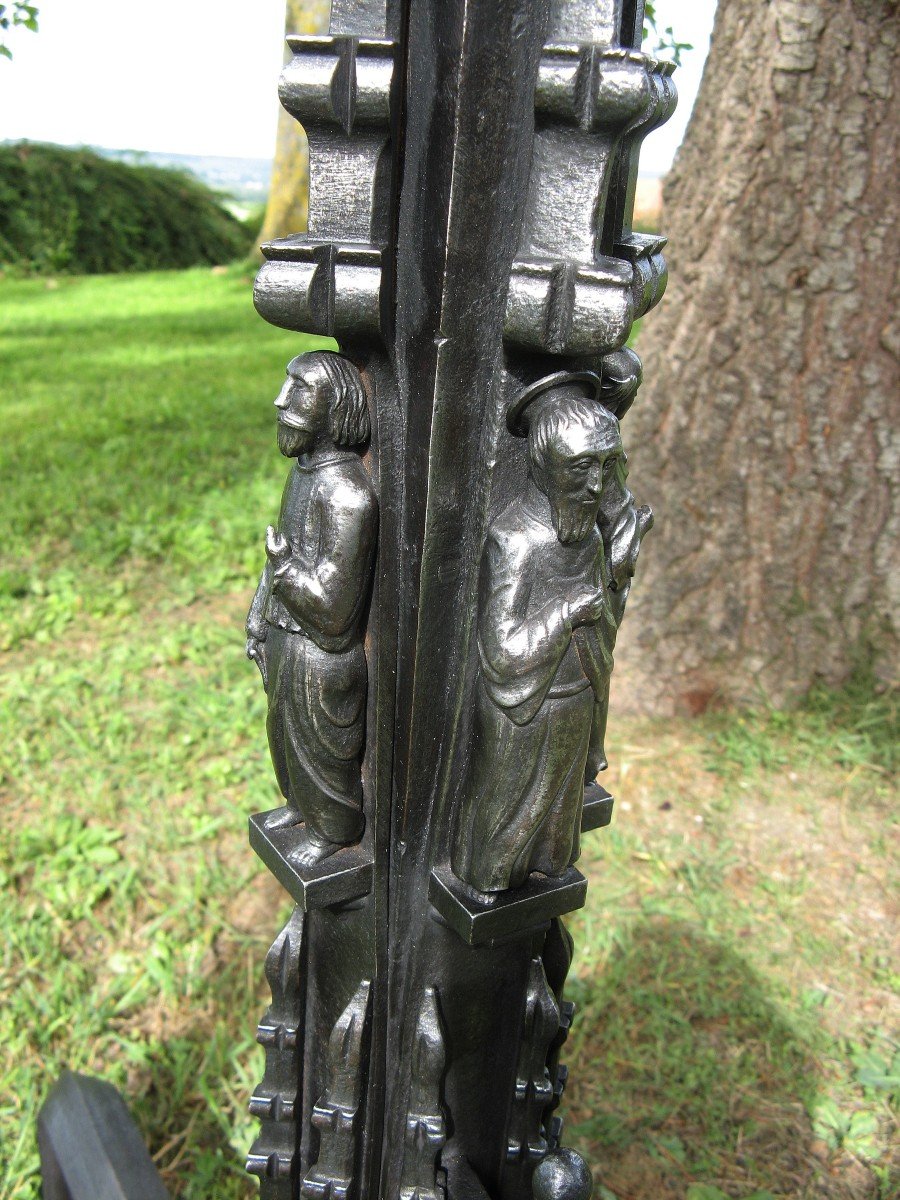 Important Pair Of Neo Gothic Andirons Late Nineteenth.-photo-1