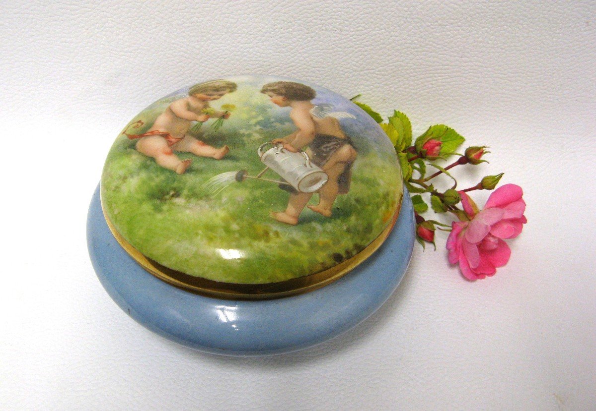 Jewelry Box, Limoge Porcelain, William And Guerin, With Cherubs.-photo-2