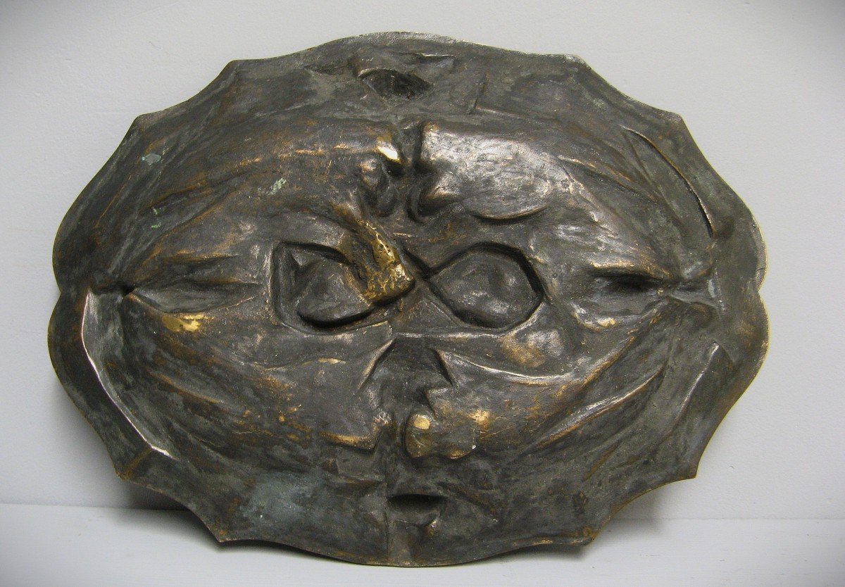 Rare Large Dish In Bronze Palissy Type Nineteenth. -photo-2