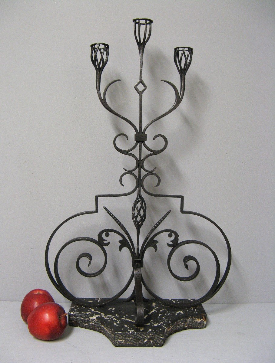 Candlestick / Candlestick In Neo Gothic Wrought Iron 1900.-photo-4