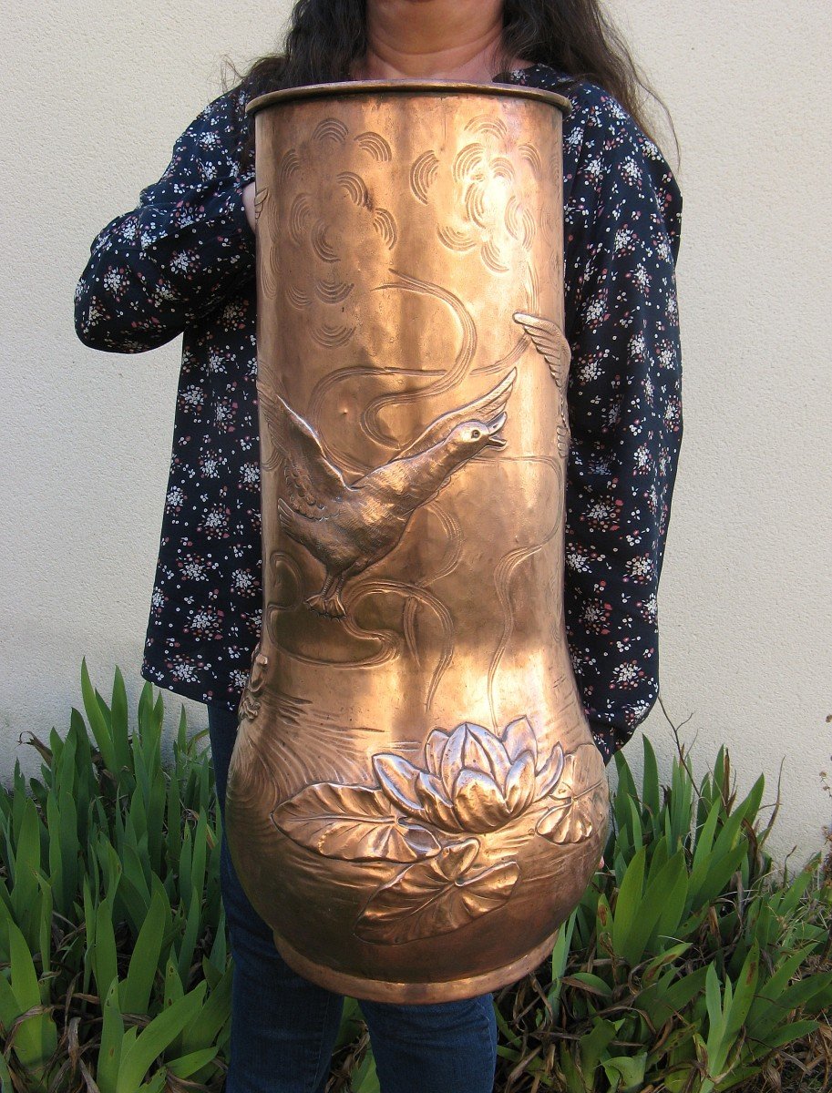 Brass Umbrella Stand On The Theme Of Hunting Around 1900.-photo-2