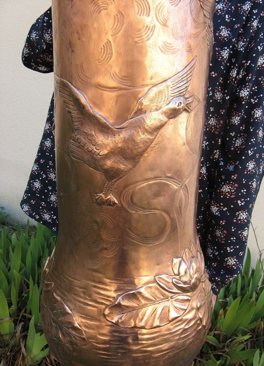 Brass Umbrella Stand On The Theme Of Hunting Around 1900.-photo-4