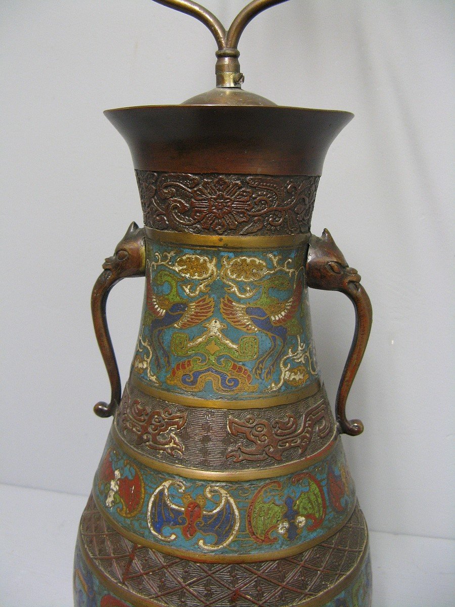 Nineteenth China Cloisonne Bronze Vase Mounted As A Lamp.-photo-3