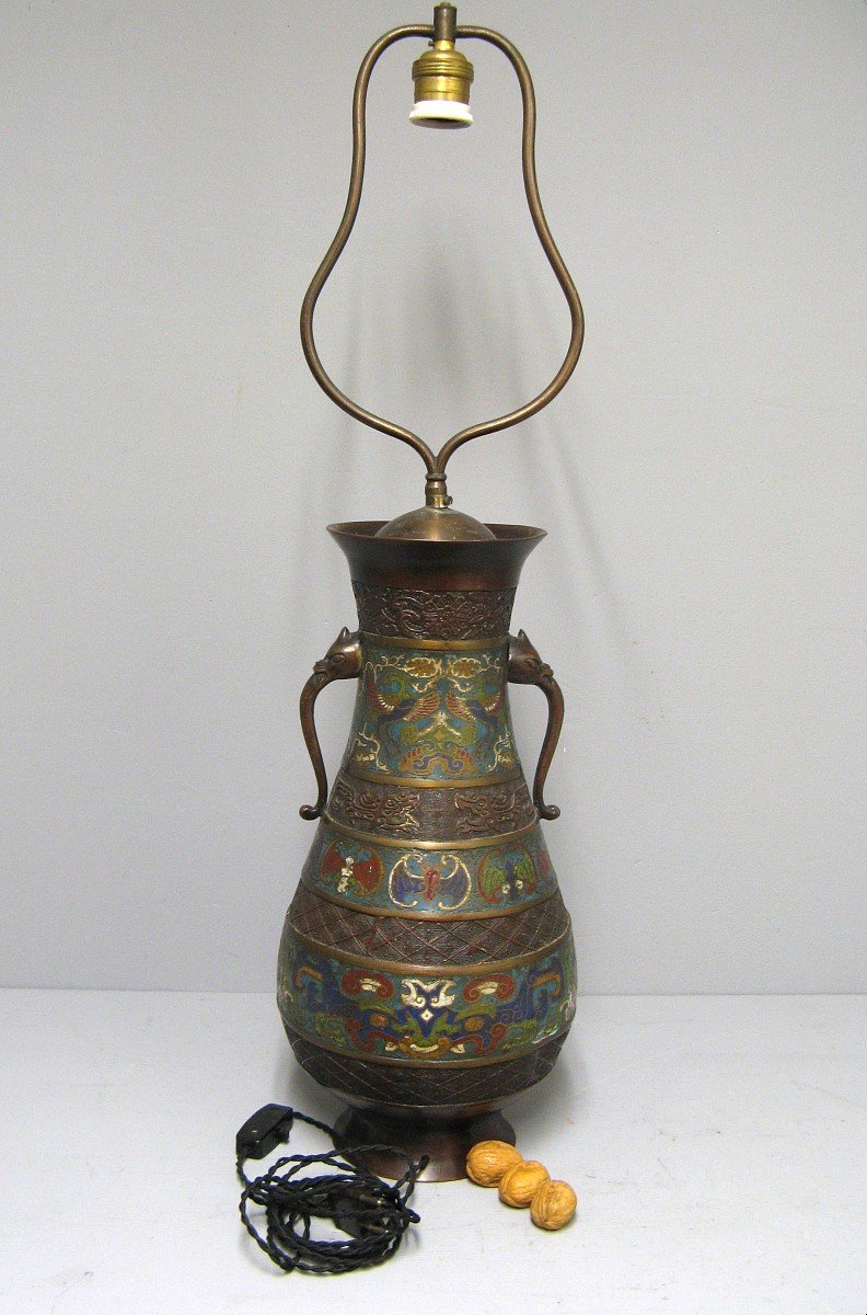 Nineteenth China Cloisonne Bronze Vase Mounted As A Lamp.-photo-1