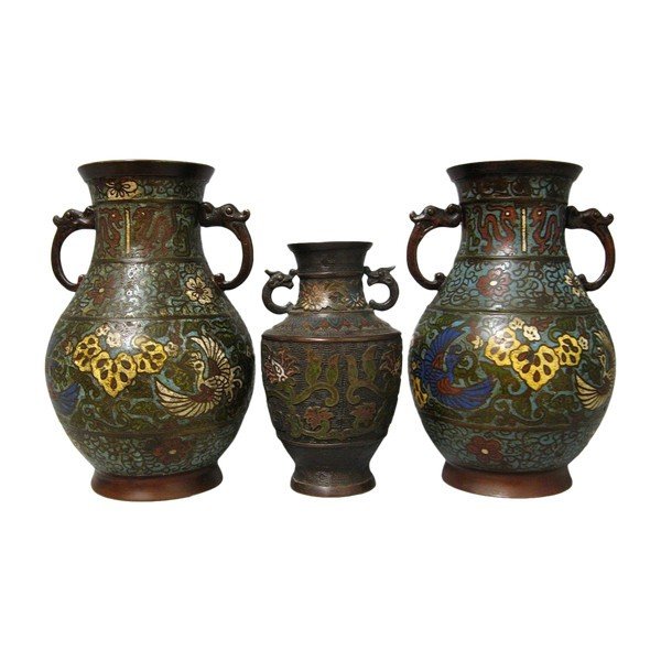 Vases En Bronze Cloisonnés  XIXe.