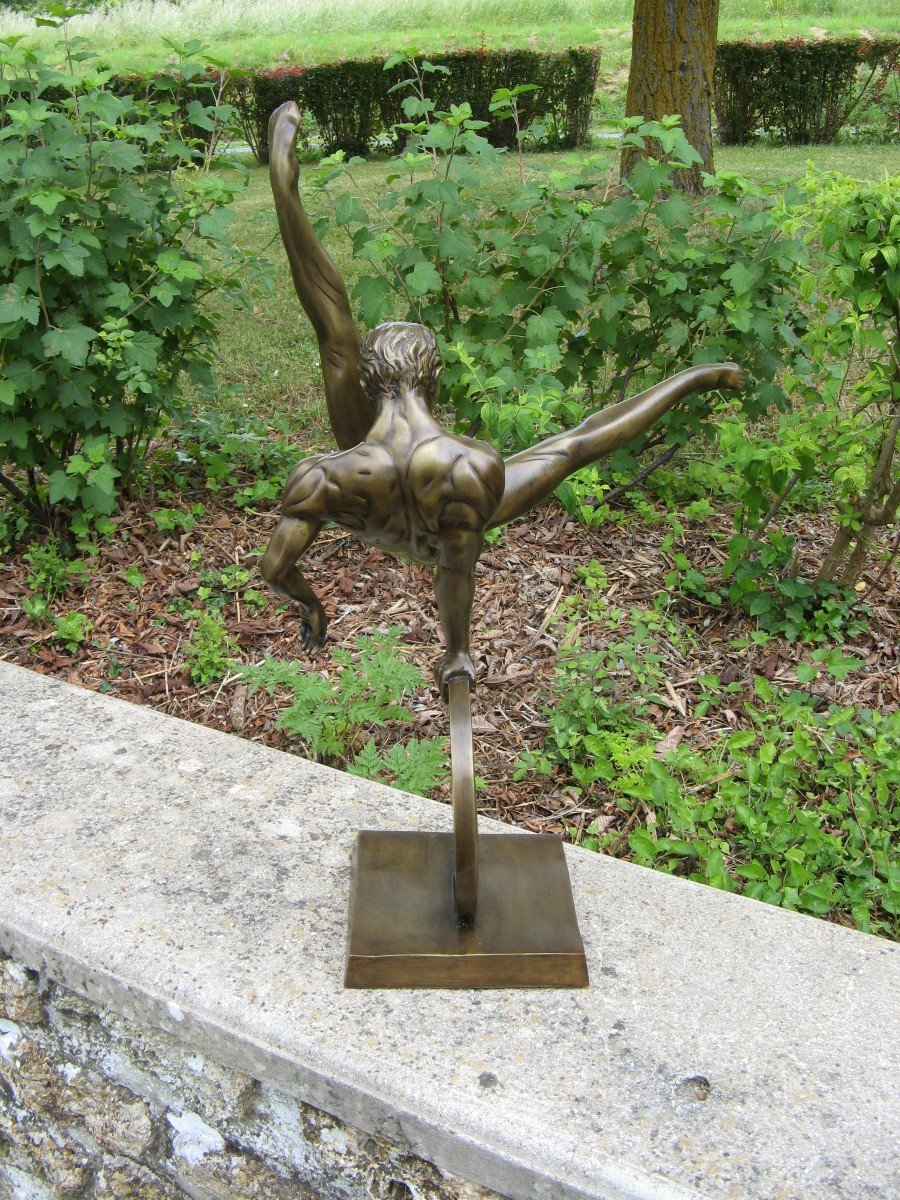 Sculpture En Bronze Gymnaste Signé Cortes.-photo-1