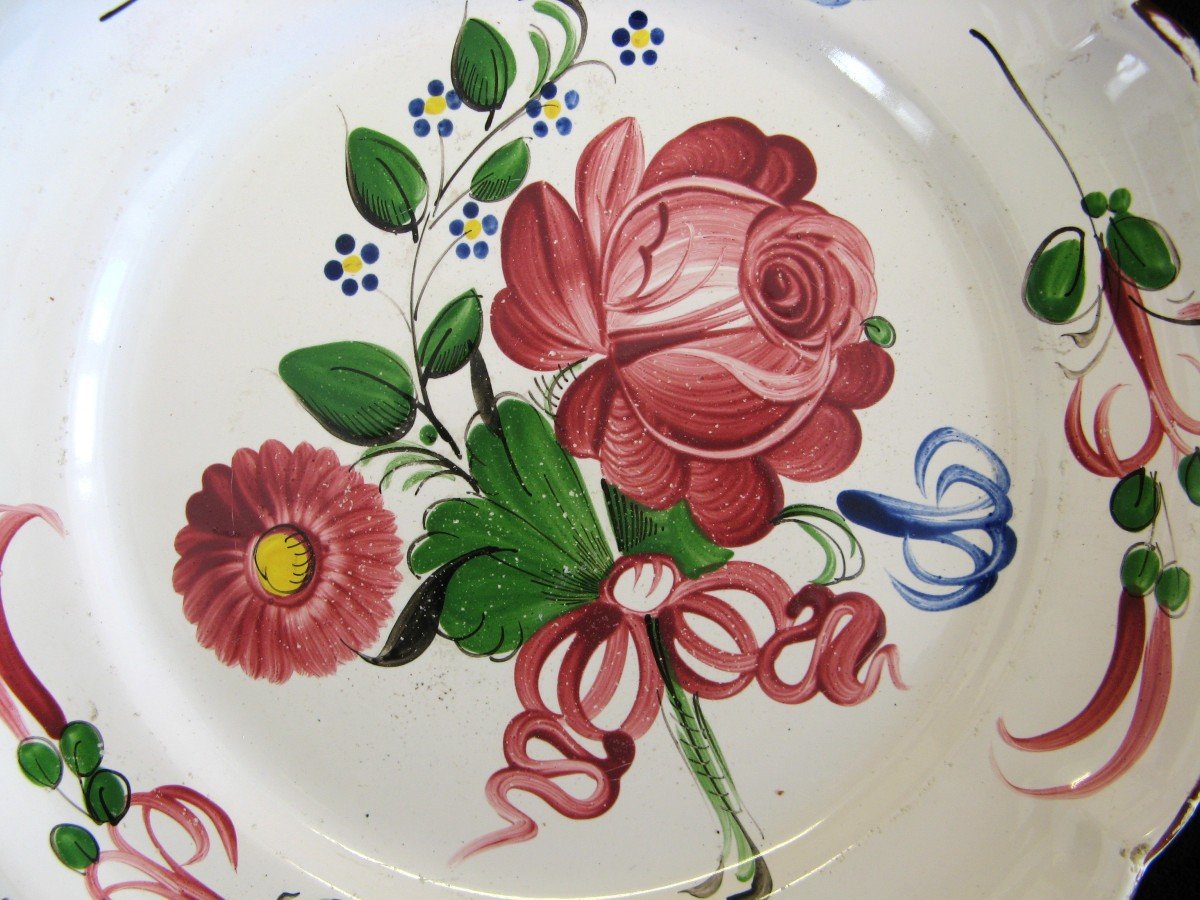 Plat rond 31 Cm En Faïence De l'Est, Décor Florale.-photo-2