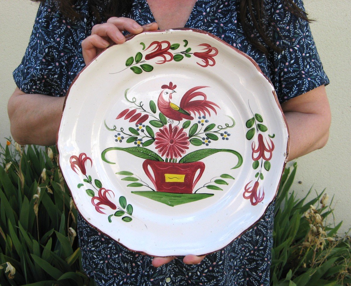 Round Dish 30 Cm In Earthenware From The East, Floral Basket With Rooster.-photo-4