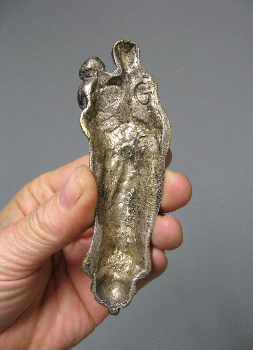 Vierge à l'Enfant d'Applique En Bronze Argenté XVIIe-photo-2