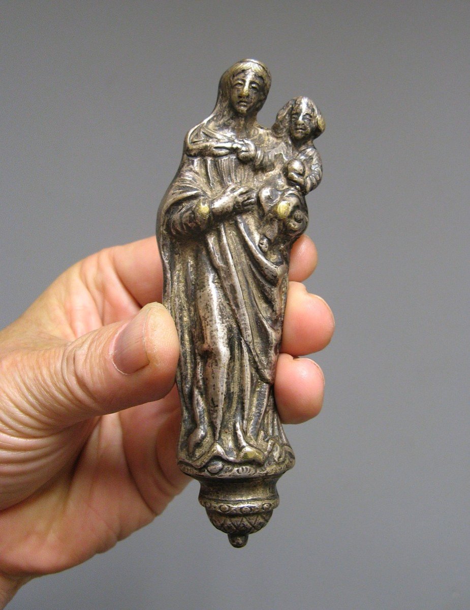 Vierge à l'Enfant d'Applique En Bronze Argenté XVIIe