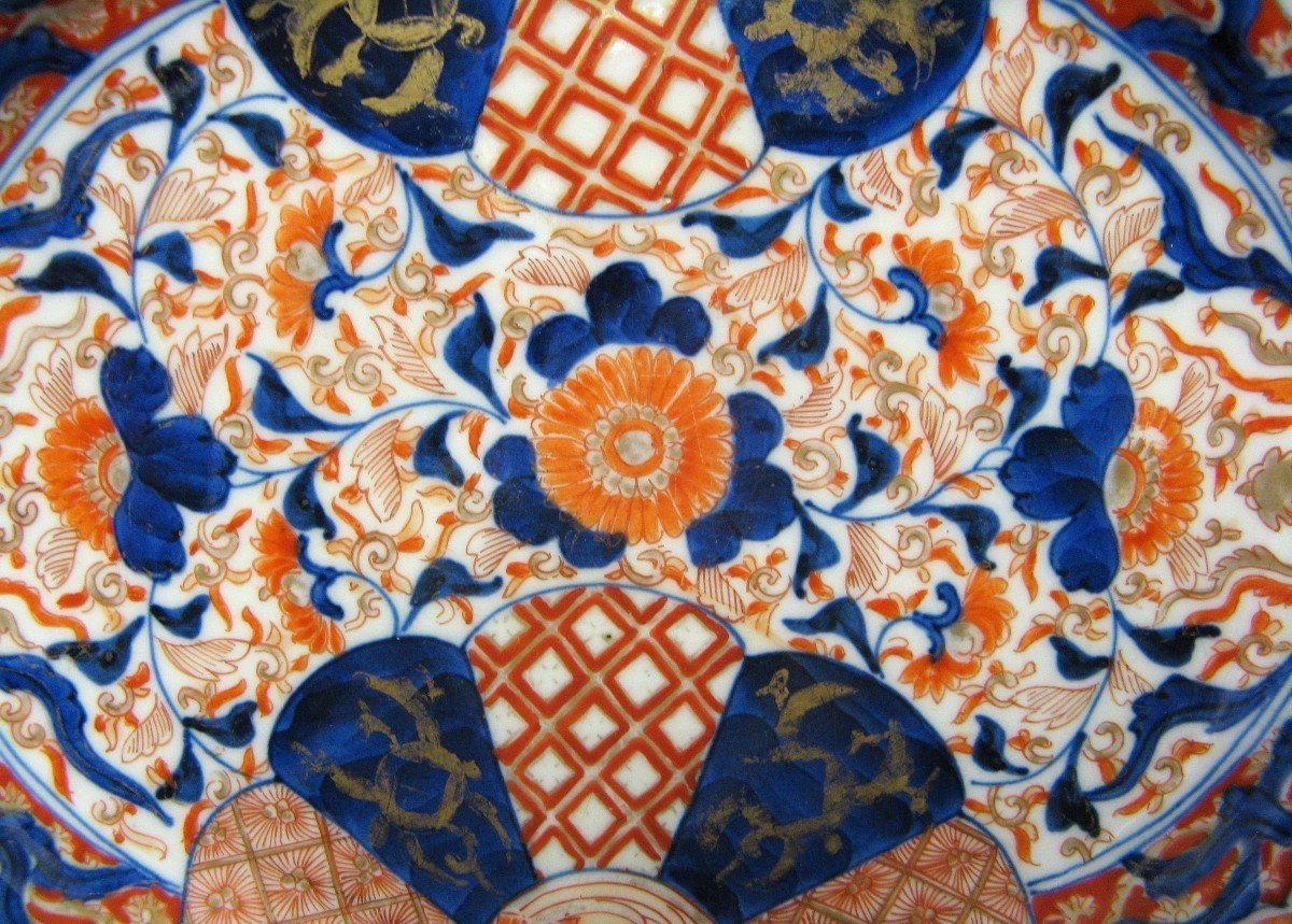 Grand Plat Ovale En Porcelaine Imari Au Pourtour Ajourée. Vers 1900.-photo-2