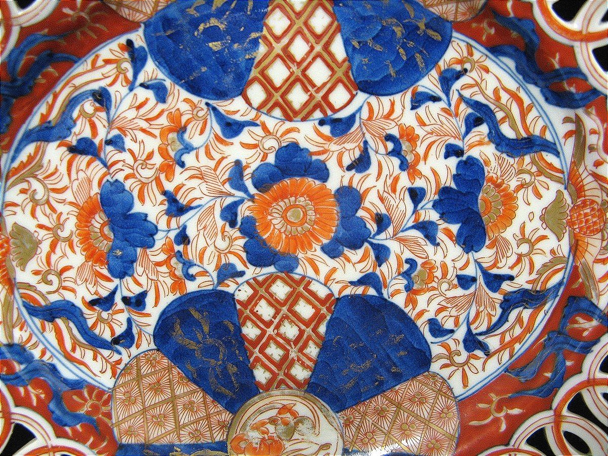 Large Oval Imari Porcelain Platter With Openwork Rim. Circa 1900.-photo-2