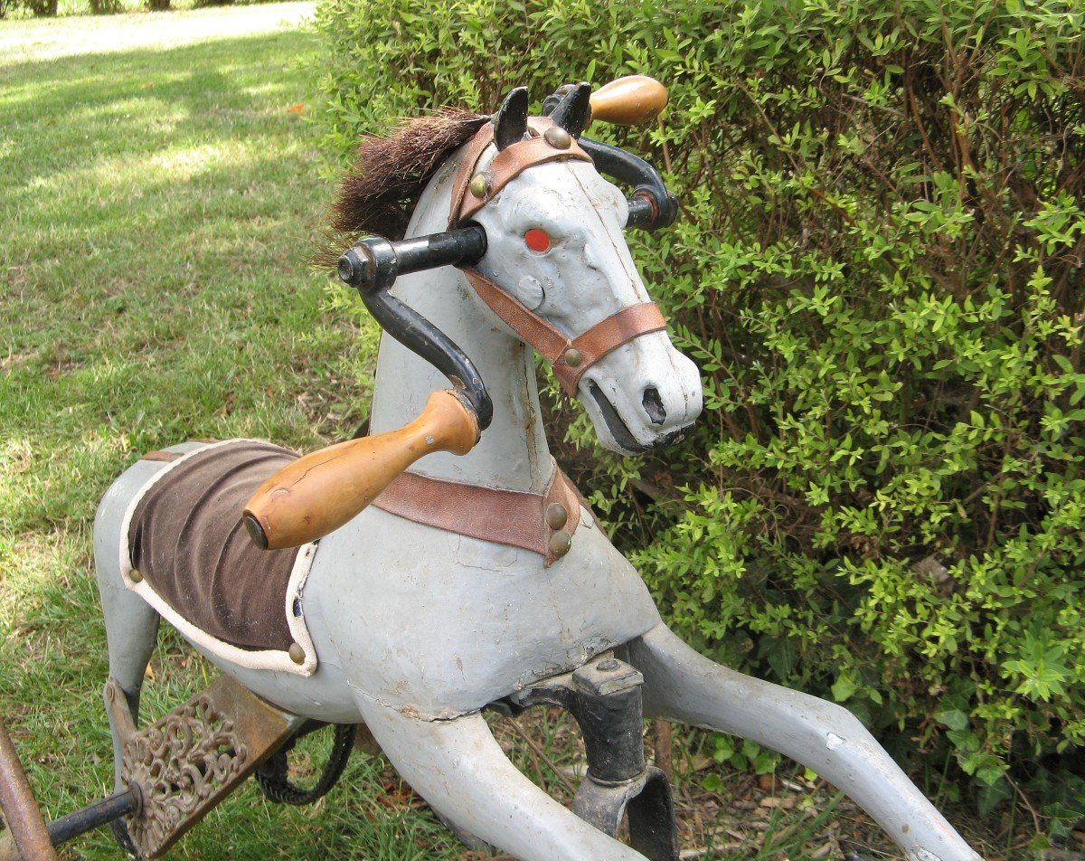 Cheval Tricycle D’enfant à Manivelle Fin XIX E. Jouet Ancien.-photo-1