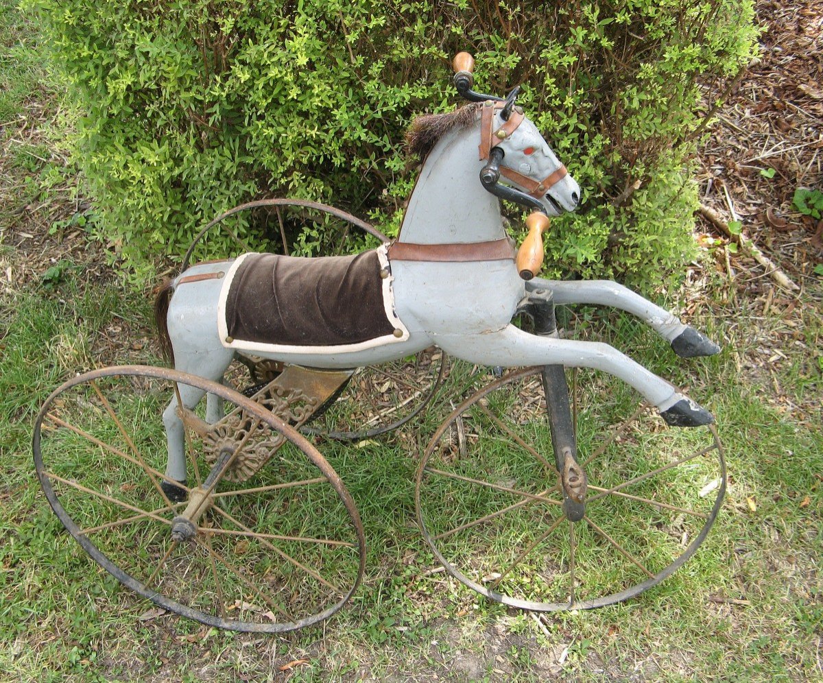 Cheval Tricycle D’enfant à Manivelle Fin XIX E. Jouet Ancien.