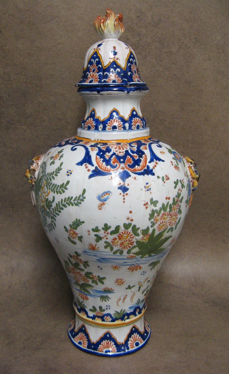 Large Potiche Or Covered Pot In Desvres Earthenware.-photo-3