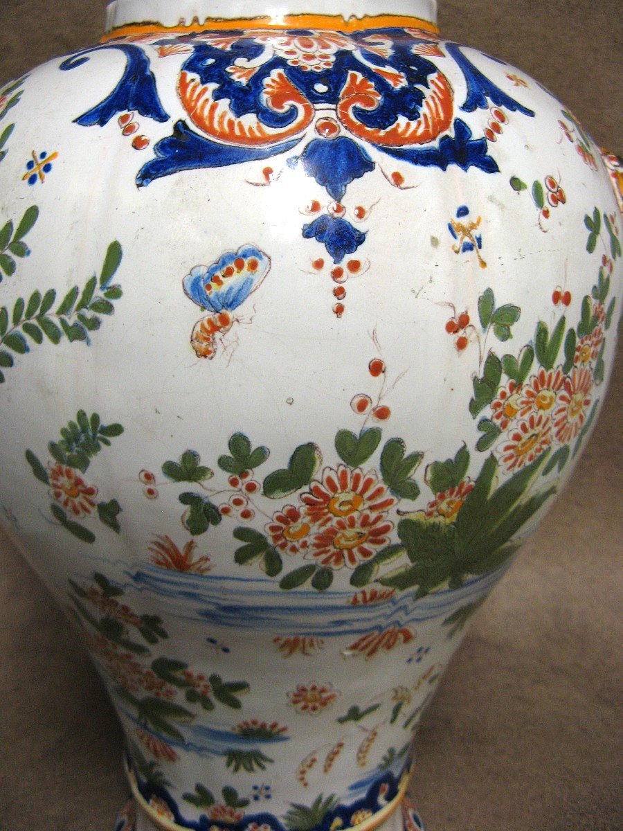 Large Potiche Or Covered Pot In Desvres Earthenware.-photo-4