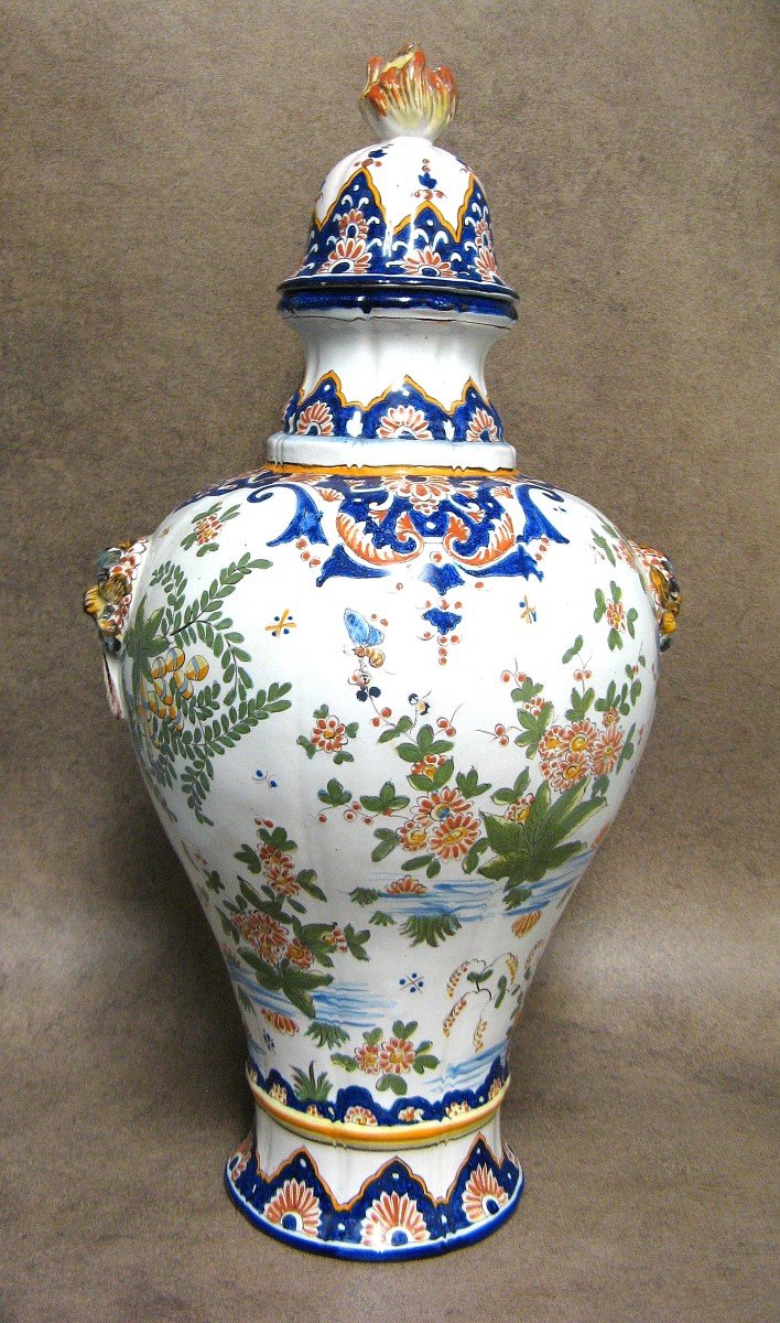 Large Potiche Or Covered Pot In Desvres Earthenware.