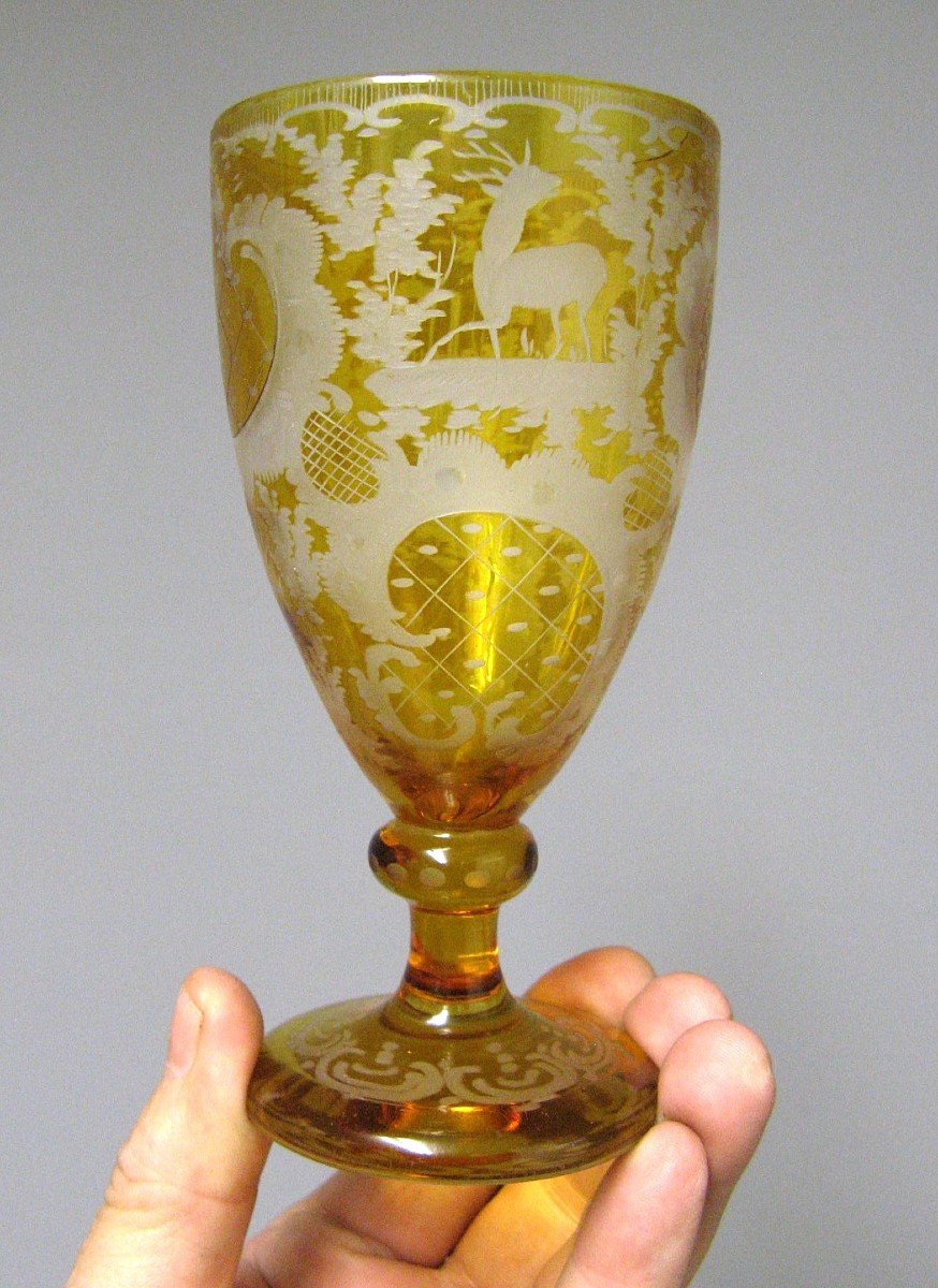 Verre Cristal De Bohême Biedermeier Gravé XIXe.-photo-2