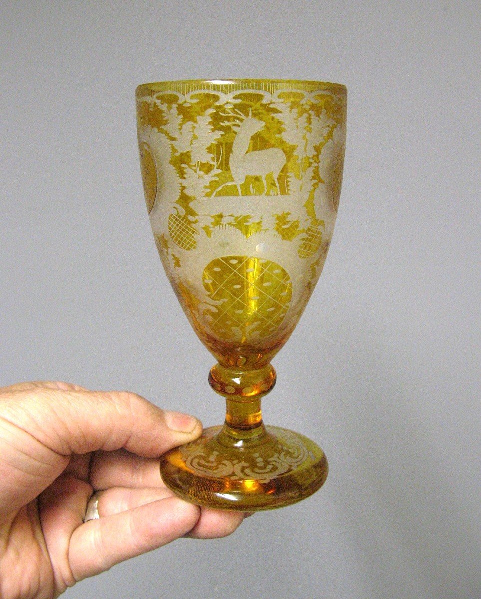 Verre Cristal De Bohême Biedermeier Gravé XIXe.